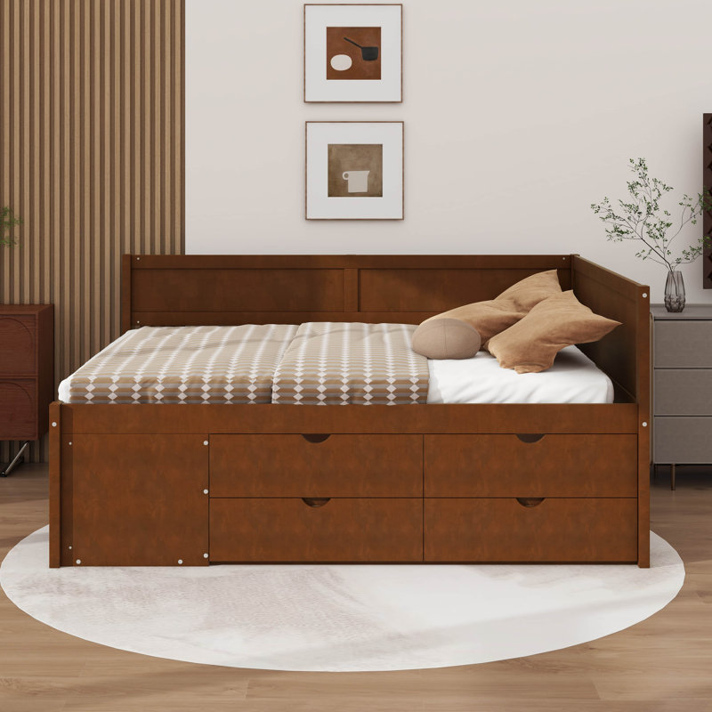 Full Size Daybed With Drawers And Shelves, Walnut, Full
