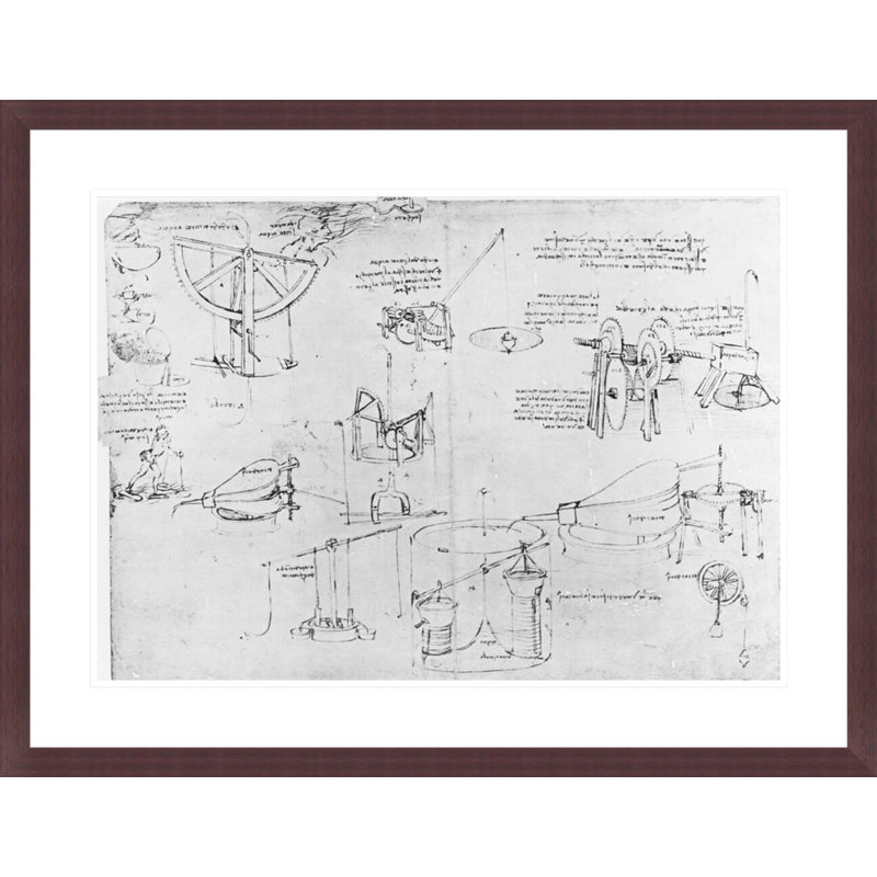 Fol. 7r from the Codex Atlanticus 1478-1518 (pen &amp; ink on paper) by Leonardo da Vinci -Framed Giclee Print