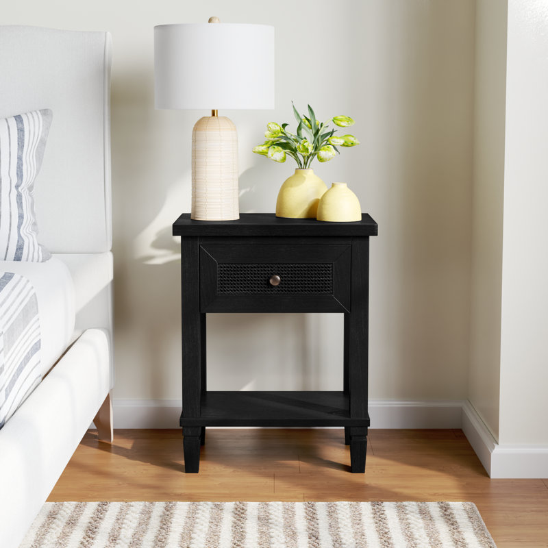 Charleston Cane Nightstand, Black