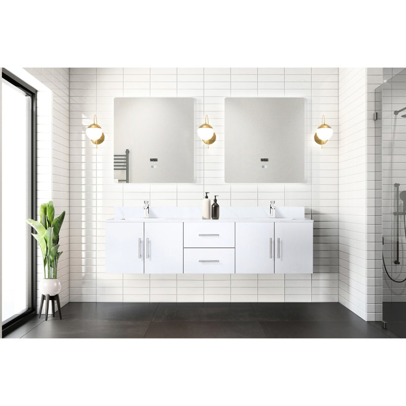 72 In. Glossy White Bathroom Cabinet - 2 Compartments & Drawers Soft Close Solid Wood Frame Quick Setup Instructions Method