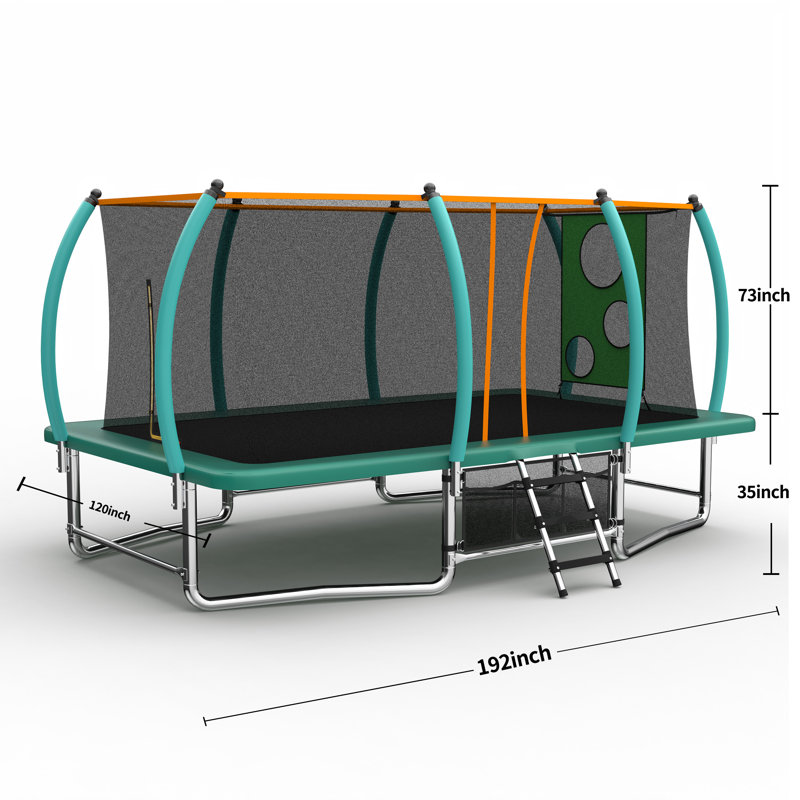 10x16ft Outdoor Square Trampolines For Kids Adults Long Rectangular Tumbling Trampoline, Green