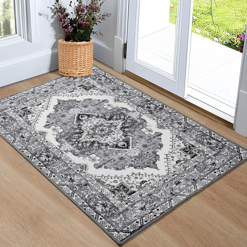 Tapis gris lavable à la machine Groner, Rectangulaire 2 pi x 3 pi
