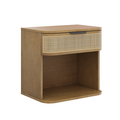 Modern Coastal Rattan Nightstand With 1 Drawer