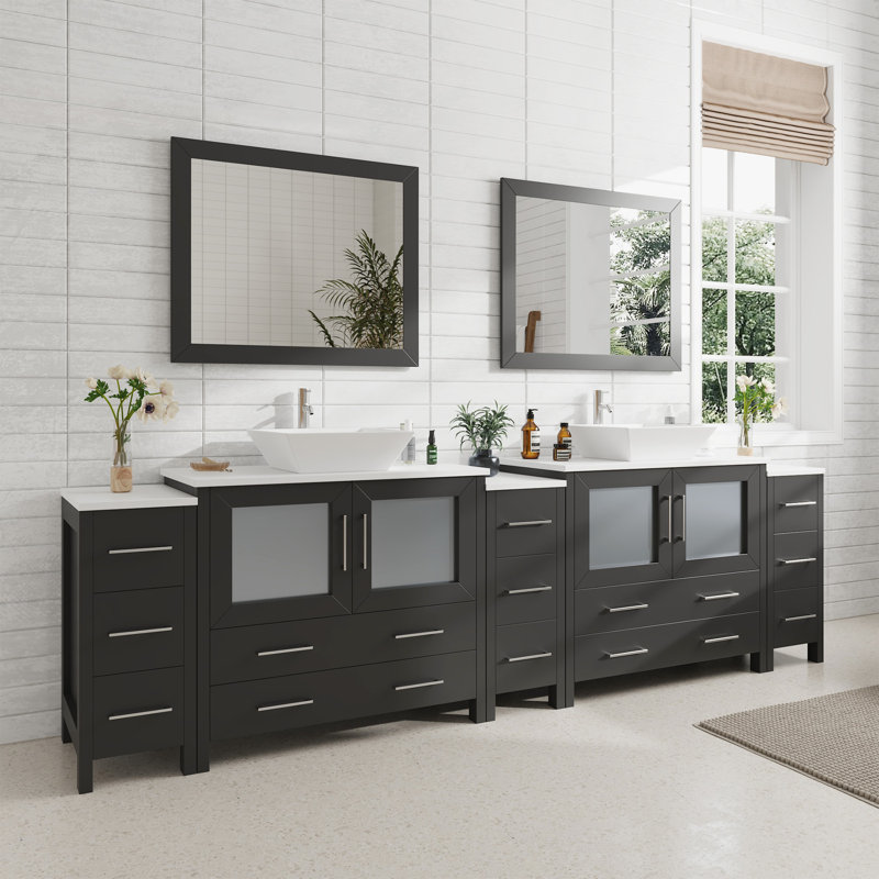  108" Double Bathroom Vanity Set with Mirror, Espresso