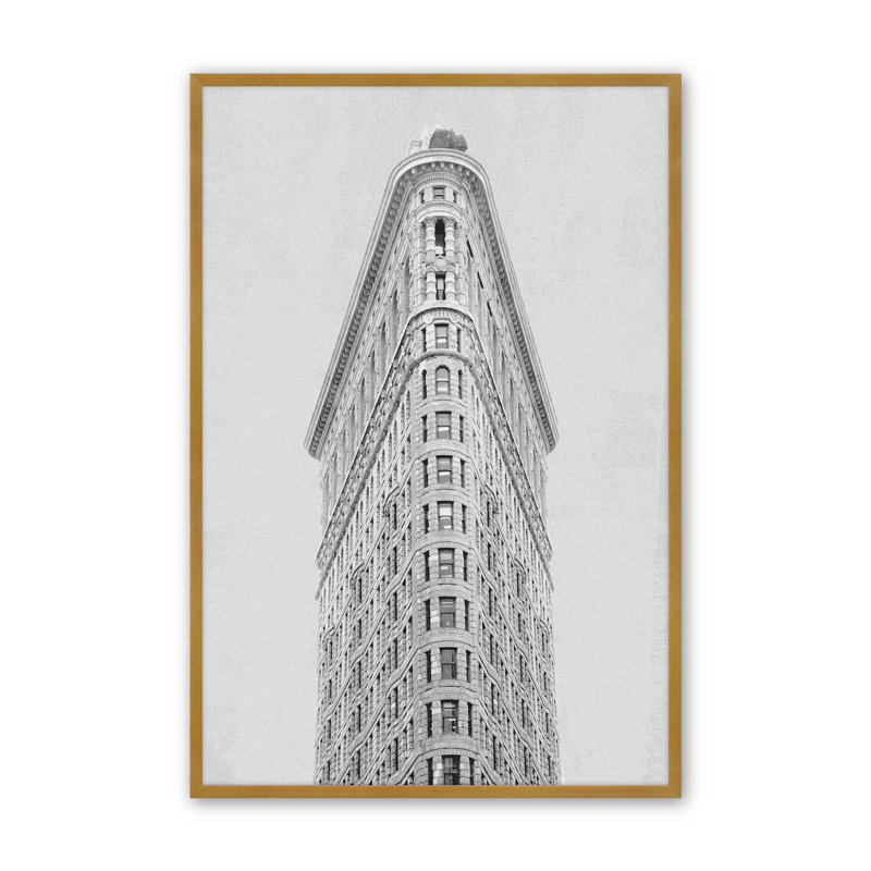 «Flatiron Building NYC», reproduction d'art, Papier avec cadre ouvert sans passe-partout, H 13,5 po x l 9,5 po, Doré