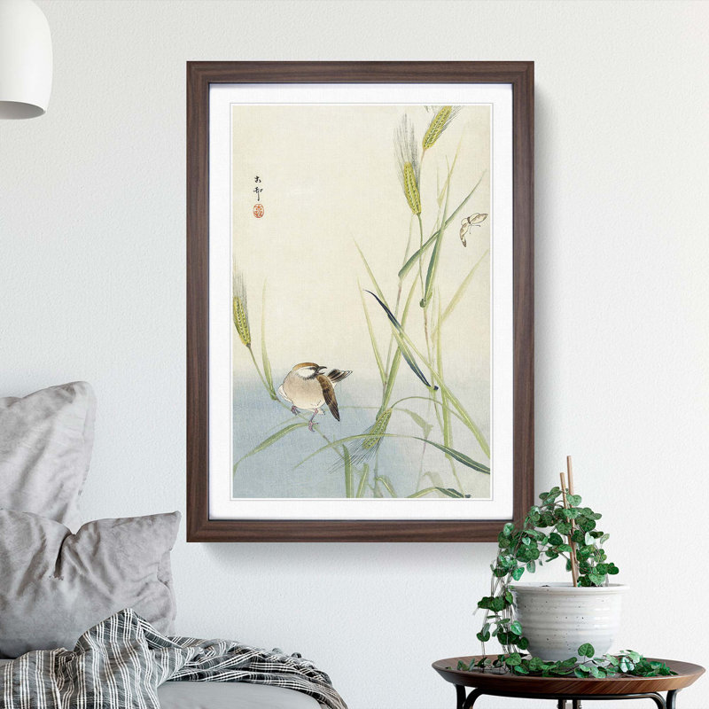 Bird & Butterfly by Ohara Koson - Framed Print, 87cm H x 62cm W x 2cm D, Walnut Framed