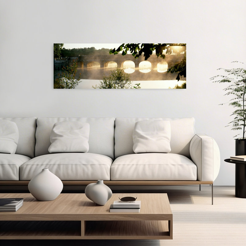 Stone Bridge In Fog Loire Valley France by Bo Brännhage - Wrapped Canvas Panoramic Print, 40.64 cm H x 121.92 cm W