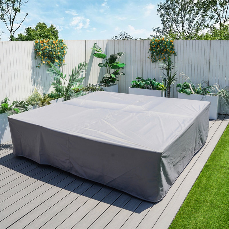 106"  Grey Large Square Waterproof Patio Furniture Cover with PVC Coating, Sealed Seams and Adjustable Drawstring, Gray