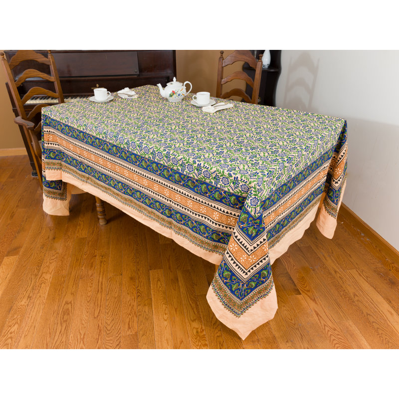 Lushana Rectangle Floral Cotton Tablecloth, 108" x 72", Blue