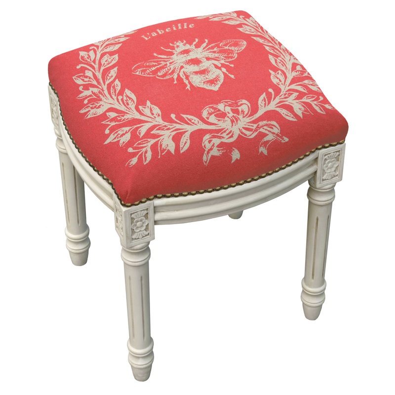 Billiot Solid Wood Accent Stool, Antique White, Coral Red