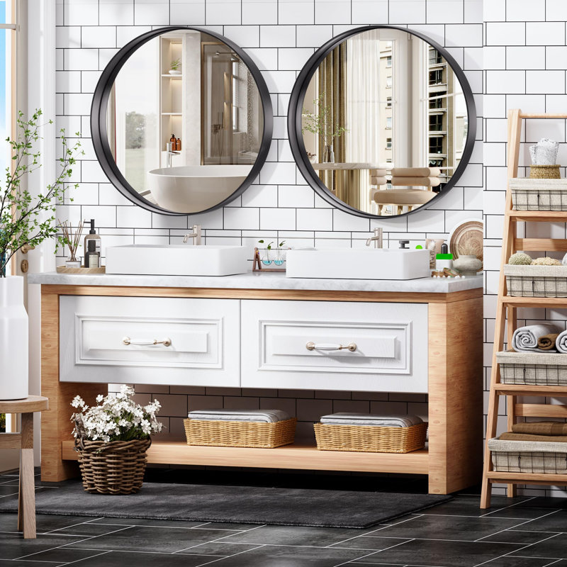 Miroir de salle de bain / meuble-lavabo mural en verre trempé à haute résistance Molley, 24 po x 24 po