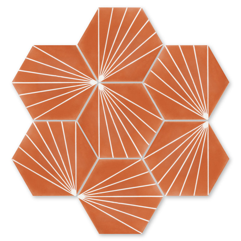 Spark C 7.87" x 9.09" Cement Patterned Wall & Floor Tile, Tangerine