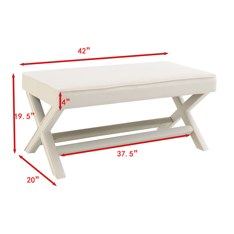 Banc Comfort double rembourré en velours, tabouret avec pieds croisés élégants, Beige, Beige