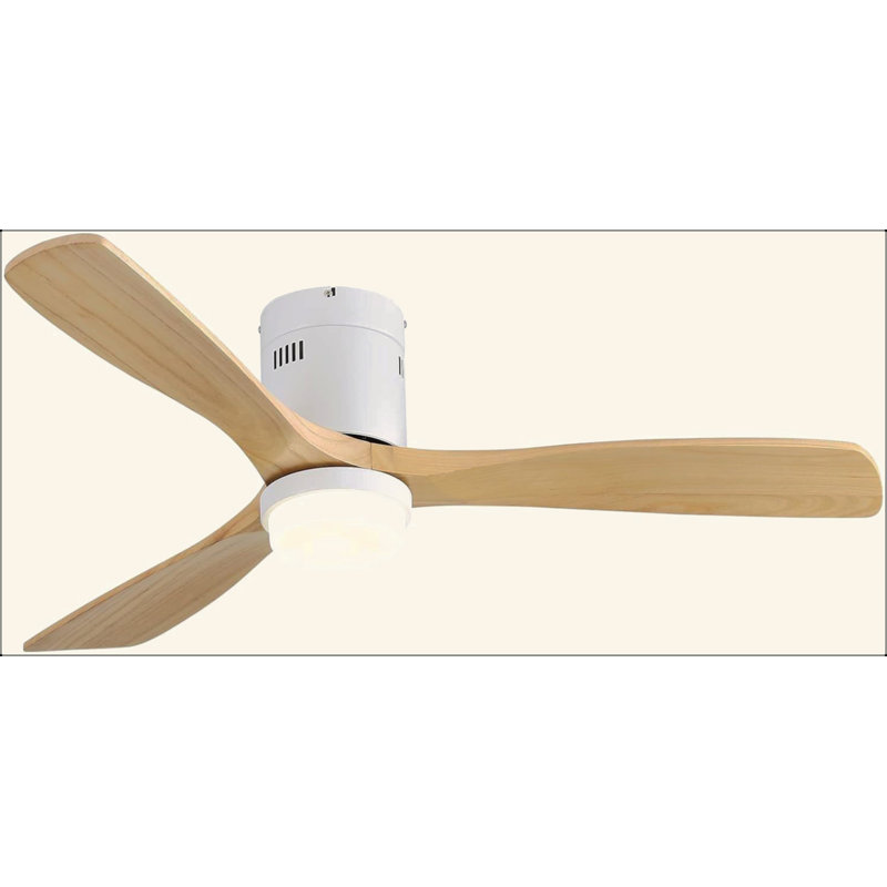 Ventilateur de plafond décoratif 52 pouces avec télécommande 6 vitesses et 3 pales en bois massif réversible pour moteur DC