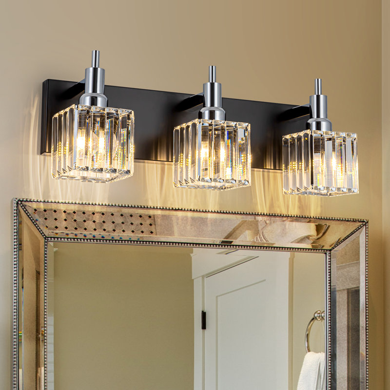 Éclairage pour meuble-lavabo à intensité variable Taevion, 3 lumières, Noir mat / Chrome