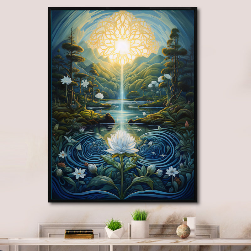 «Flower Awakening Serenity Sunrise» sur toile, H 32 po x l 16 po x P 1 po, Cadre flottant noir