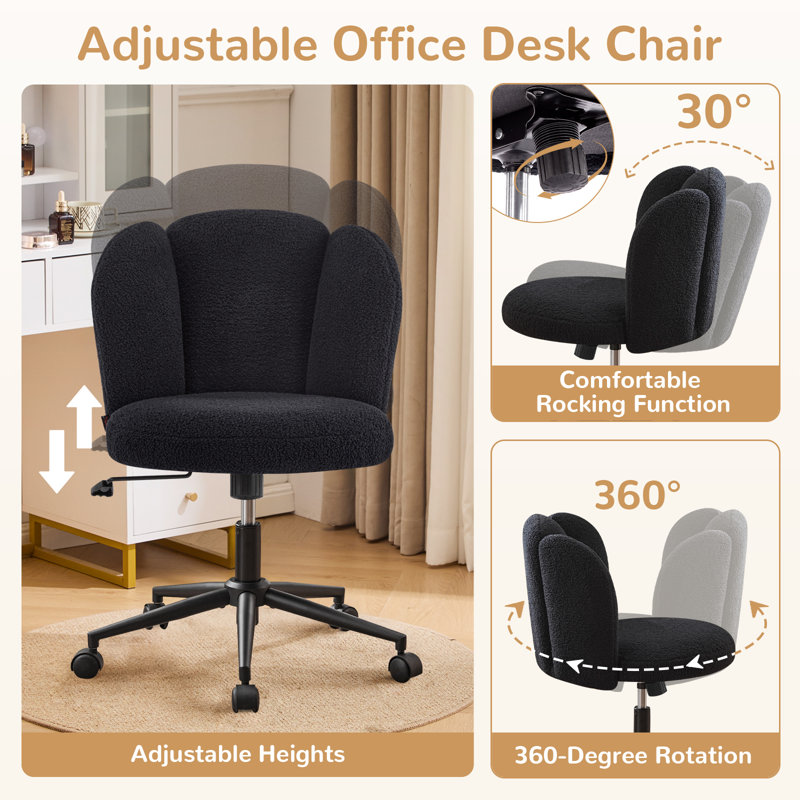 Modern Teddy Velvet Upholstered Swivel Task Chair, Black