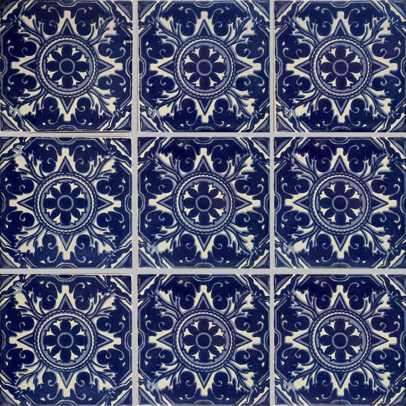 4.2" x 4.2" 9pcs TalaMex Blue Forest Mexican Clay Tile Handmade Talavera Backsplash Mosaic