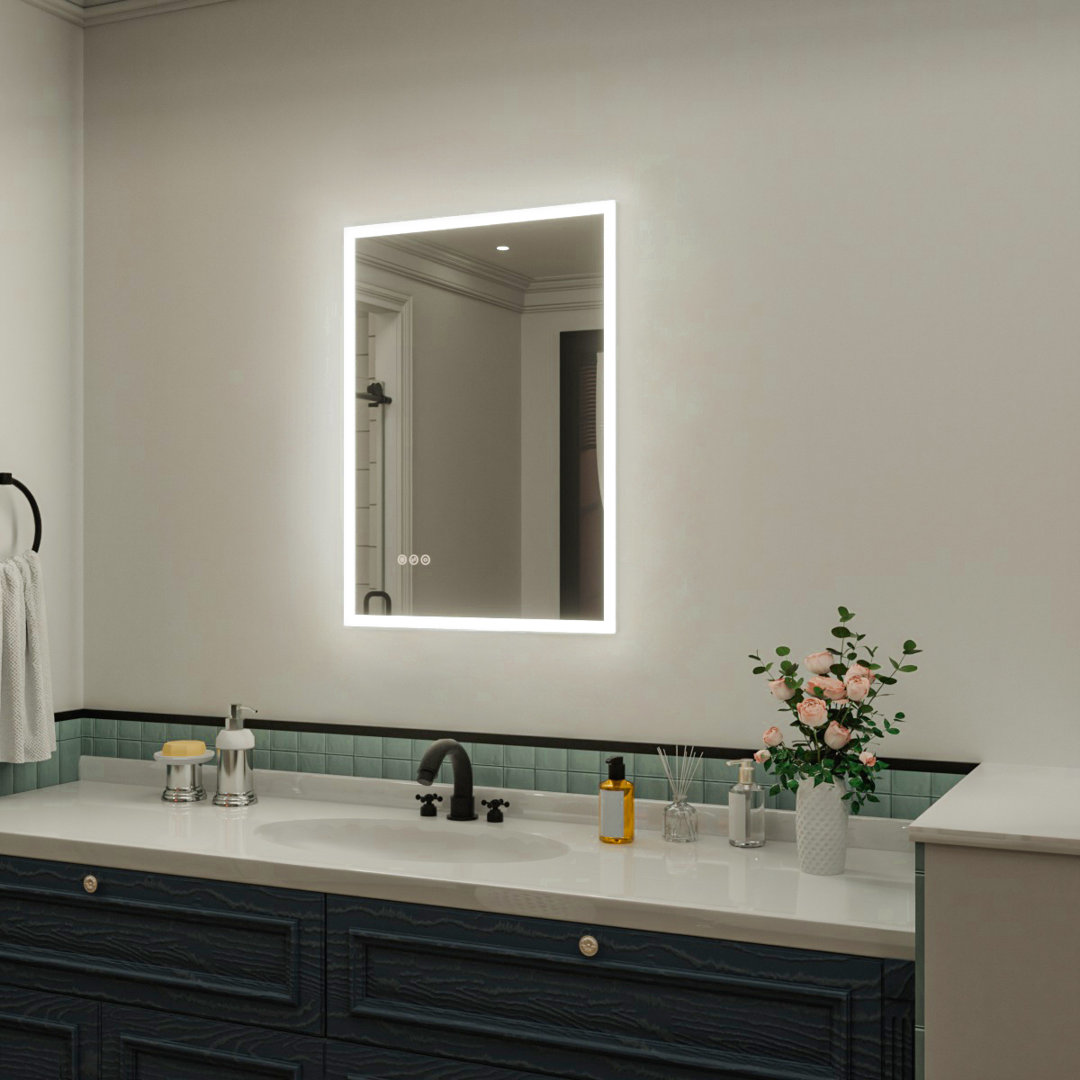 Bathroom Vanity Mirror LED Lights Anti-Fog Wall Mirror 3 Colors Dimmable Latitude Run® 