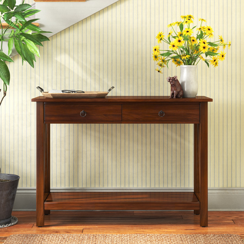 20" Solid Wood One Shelf Console Table With One Drawer, Tobacco