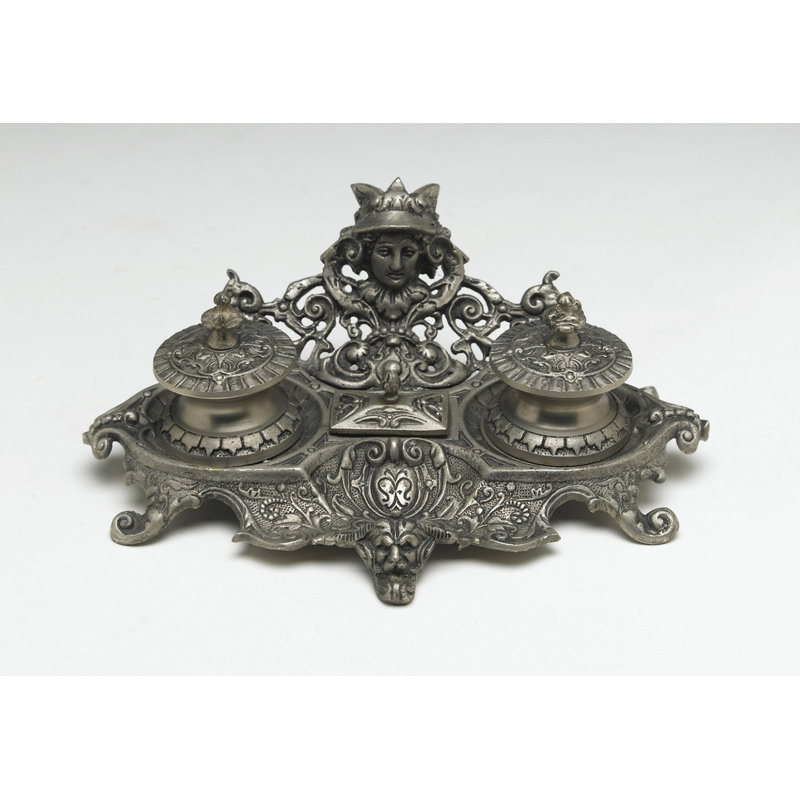 Eisen Decorative Double Inkwell, Silver
