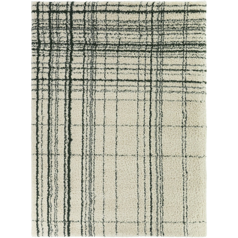 Circe Green Modern Abstract Plaid Area Rug, Rectangle 7'10" x 10'