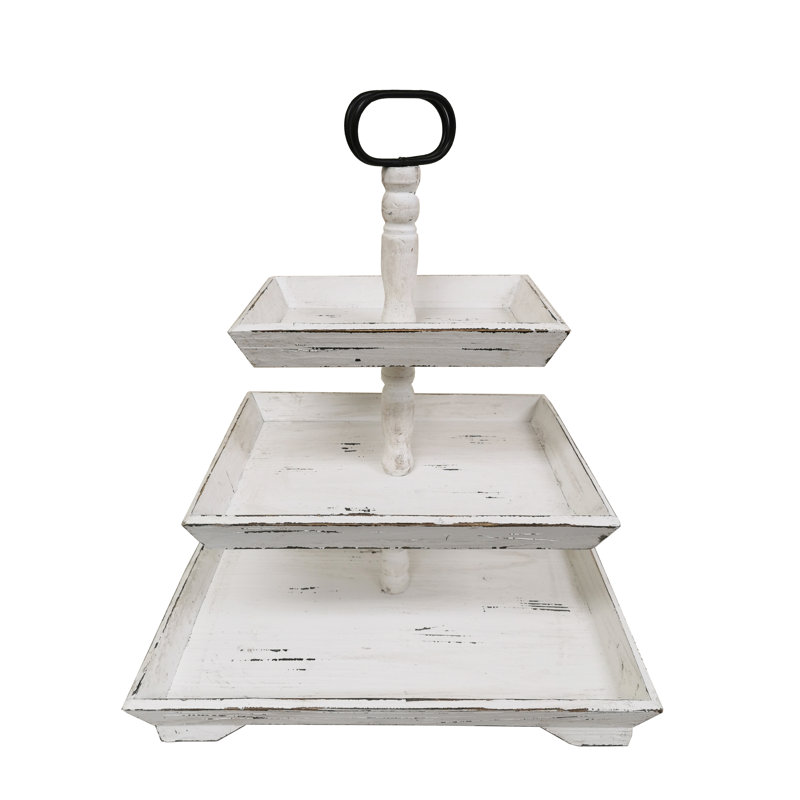 Saturn Wood Tiered Stand, White