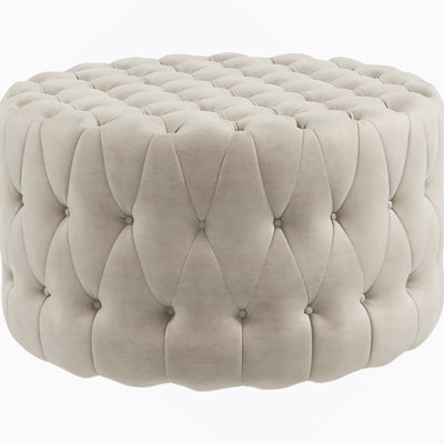 31.5" Round Ottoman, Large Velvet-Feel Upholstered Foot Stool With Button Tufted Design And Padded Seat For Living Room, Entryway, Beige