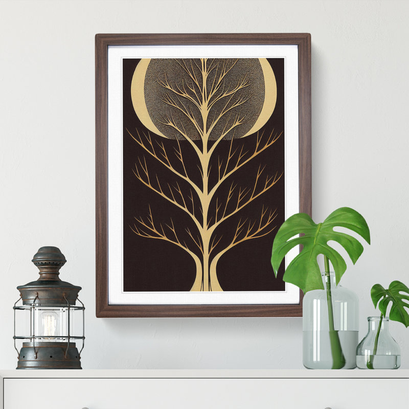Art Deco Tree No.2 - Wall Art, 46cm H x 34cm W x 2cm D, Walnut Frame