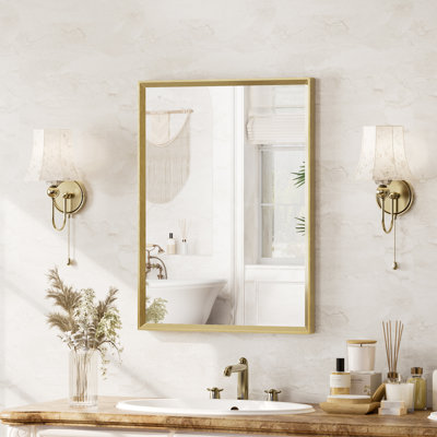 Rust-Proof Aluminum Framed Bathroom Mirror, Beveled Frame Wall Mirror with Thick Tempered Glass, Easy Install & No Wobble Wall Mirror