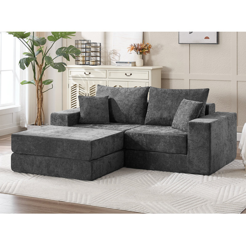 Canapé-lit modulaire compressible reconfigurable Boneless, Chenille grise foncée