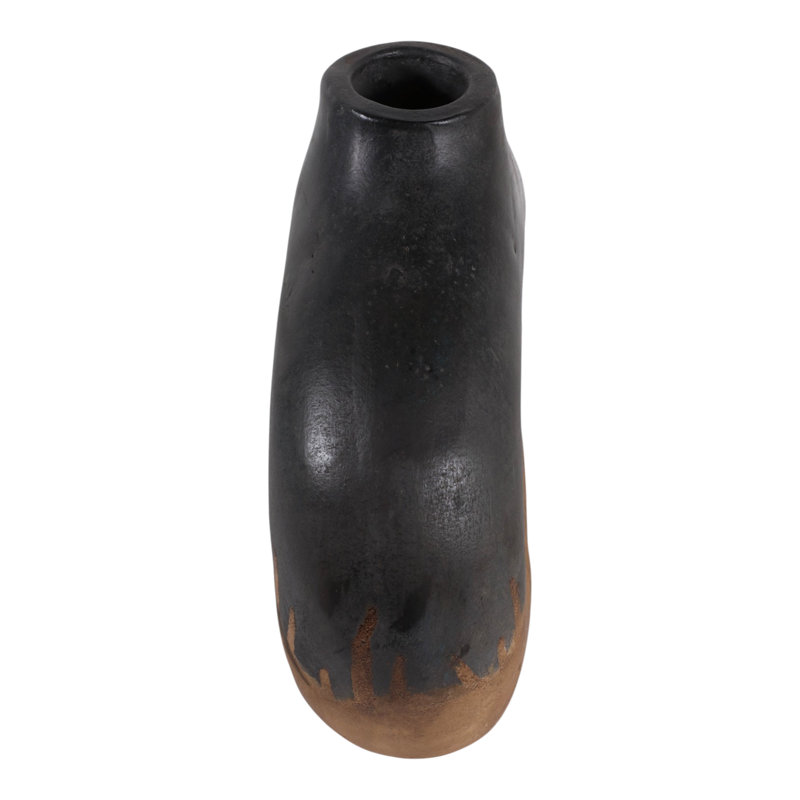 Vase de table ouvert en terre cuite sculpturale pour décoration intérieure - Grand vase décoratif pour salon ou entrée - Noir
