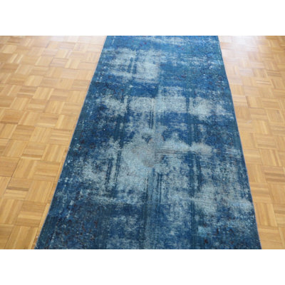 Tapis de la surface en laine de couloir 4 pi 6 po x 13 pi 1 po one-of-kind noué la blue Brockman