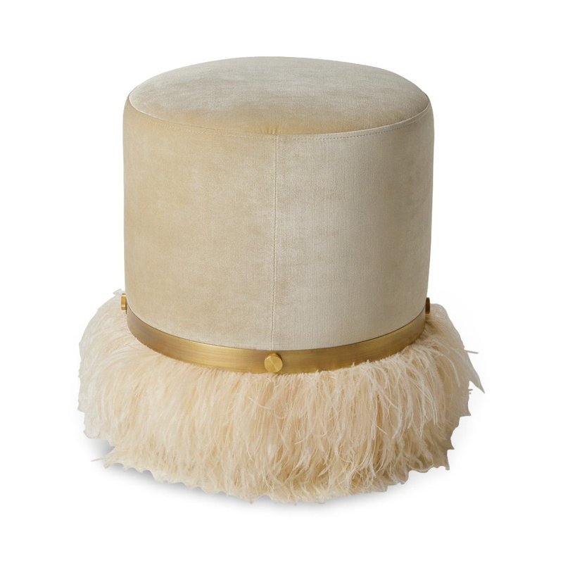 Ostrich Fluff Pouf, Porcelain/Cream