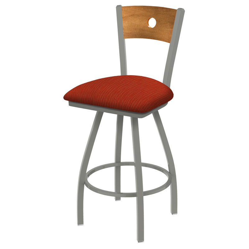 Tabouret pivotant Voltaire, Chêne naturel, Siège graphite coquelicot / dossier en érable mo, Nickel anodisé