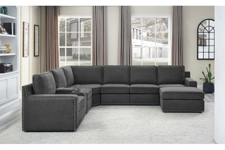 gray microfiber sectional in a traditional-style living room