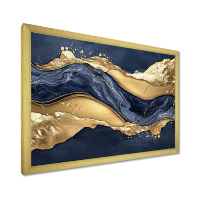 «Gold and Blue River of Marble Chaos I», impression d'art mural abstrait en marbre