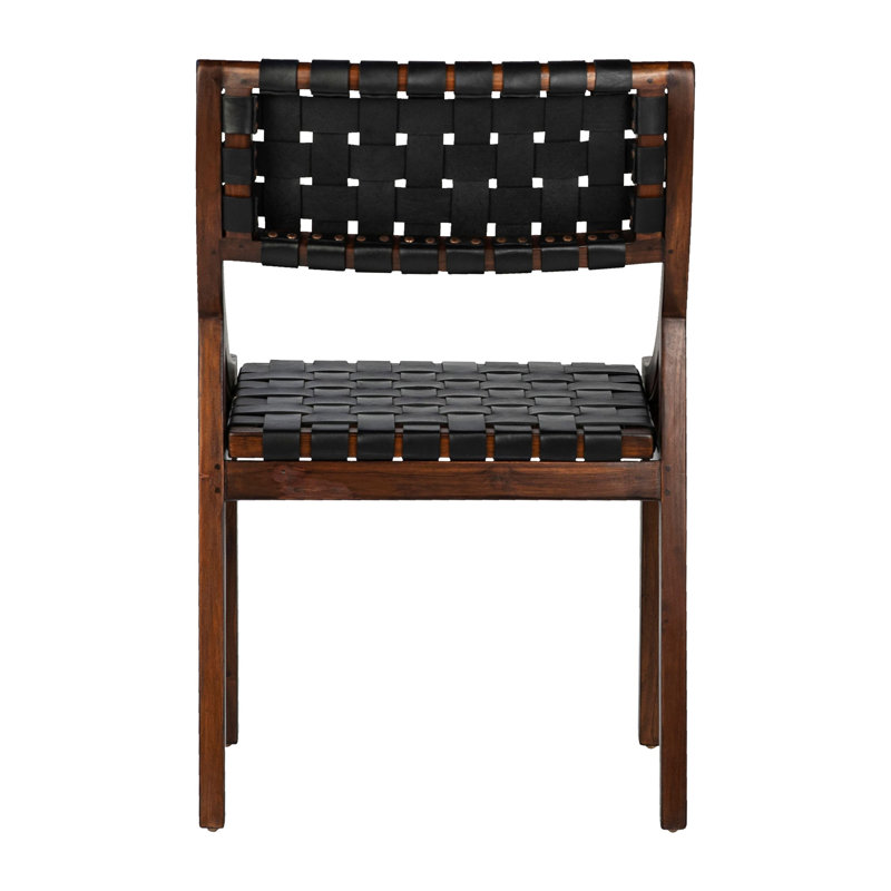 Leather Side Chair in Black, Black, Brown
