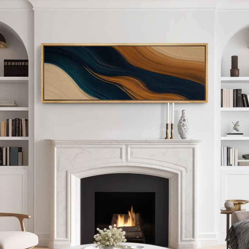 Large Framed Canvas Print Wall Art - Neutral Abstract Print for Minimalist Modern Wall Decor, 20" H x 60" W, Natural
