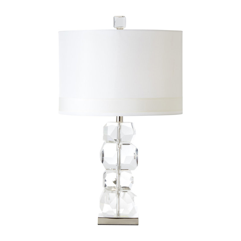 Elegant White Crystal Table Lamp with Nickel Base