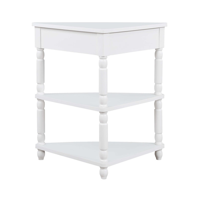 Petite table d'angle 33,8 po, petite table d'angle en bois avec pieds en bois massif, Blanc laiteux