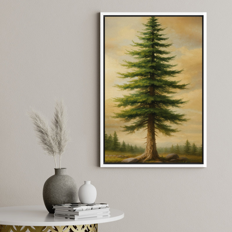 «Lone Pine Tree Golden Horizon Scenic Landscape», reproduction d'art sur toile encadrée très grande, H 24 po x l 16 po, Blanc