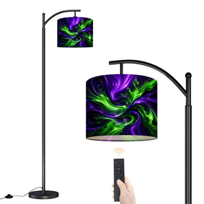 Lampe sur pied à arc avec abat-jour réglable en marbre coloré néon ultra violet bleu vert noir lampe sur pied ondulée 3 températures de couleur à haut gradateur avec interrupteur au pied pour la chambre à coucher