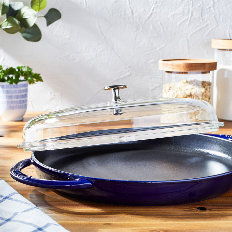 11.81" Cast Iron Round Griddle, Dark Blue