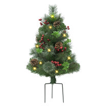 Glintoper Pre-lit Christmas Urn Filler, Lighted Artificial Mini Xmas Pine  Trees with Tripod Stake, Light Up 8 Modes & Timer, Battery Powered Outdoor