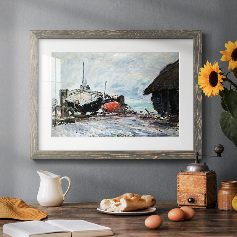 Fishing Boats At Etretat, 1873, H 14 po x l 20 po x P 1,5 po, Gris