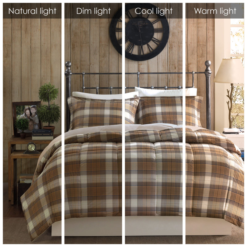 King Brown Plaid Microfiber Down Alternative Comforter Set