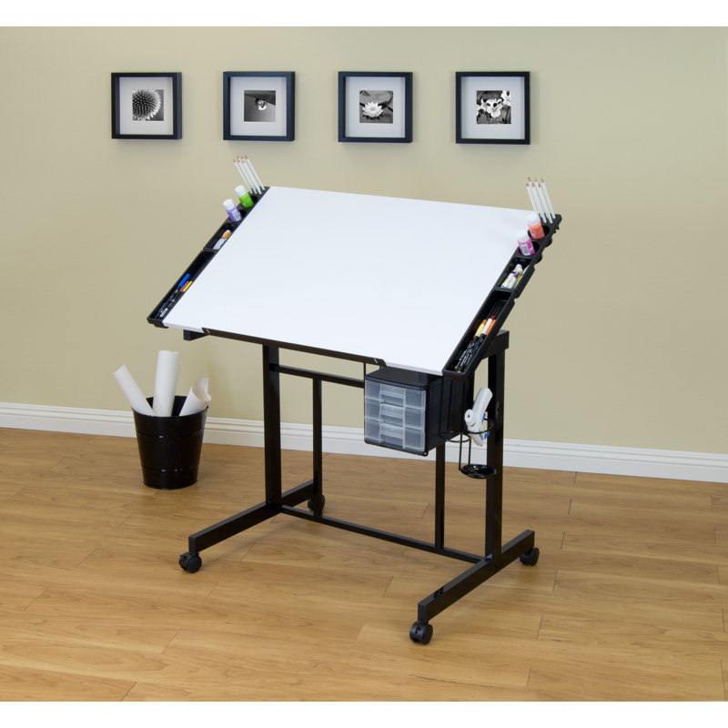 Crabtree 41'' Deluxe Craft Station, Adjustable Drafting and Hobby Table, White / Black