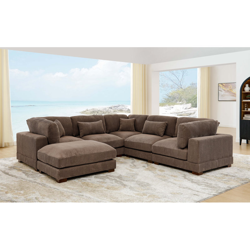 Canapé modulaire Middale, Velours côtelé brun foncé