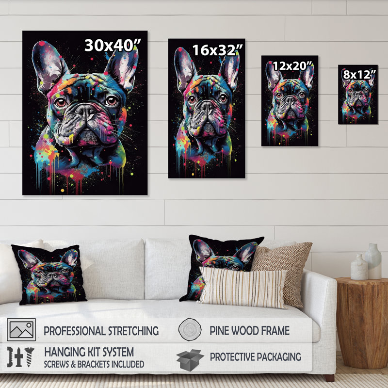 Portrait de bouledogue noir et bleu - impressions de carlin, H 20 po x l 12 po, Cadre photo noir